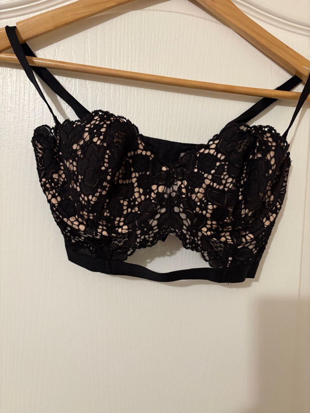 Victoria's Secret Black Lace Longline Bralette with Nude Lining